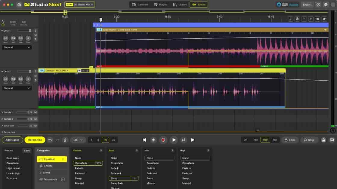 Dj studio video timeline editor