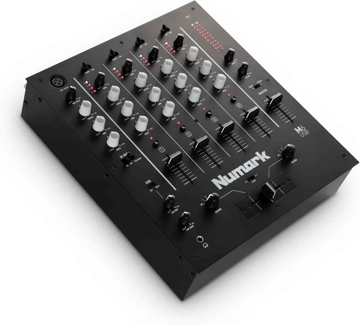 Numark M6 USB - 4-Channel DJ Mixer with Built-In Audio Interface, 3-Band EQ, Microphone Input and Replaceable Crossfader with Slope Control