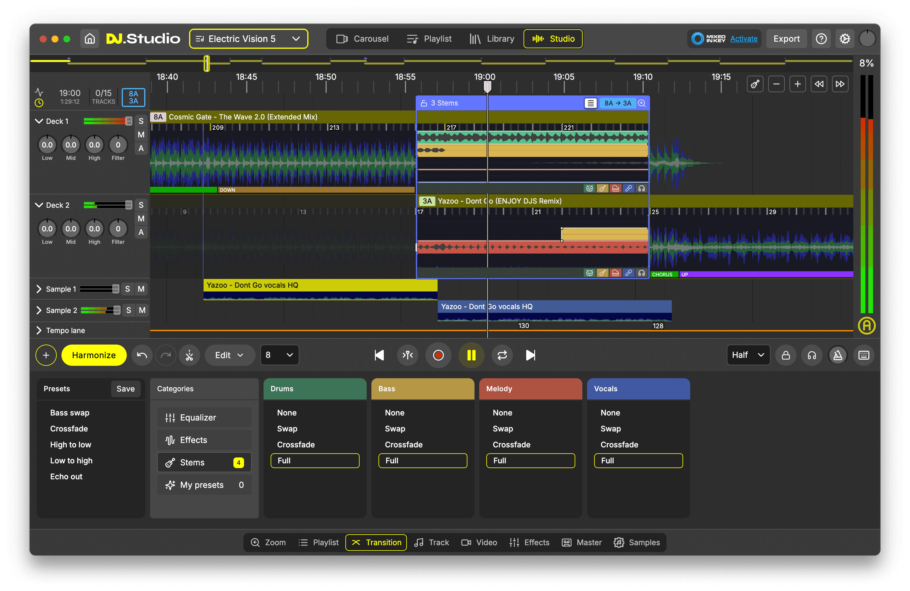 Transitions with stems